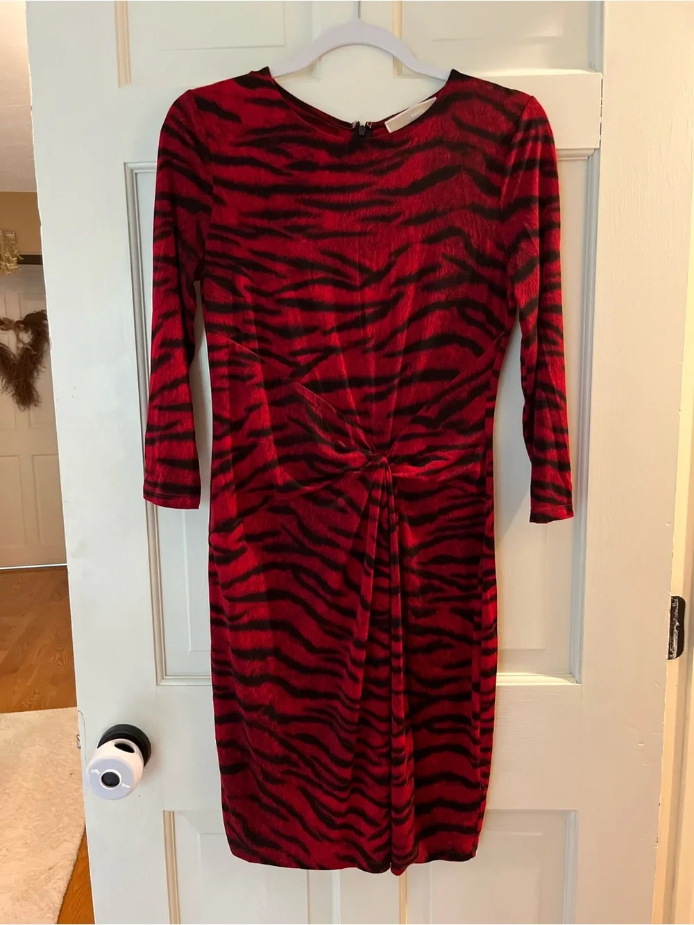 Michael Kors Red Zebra-Print Knot Waist Dress - Women